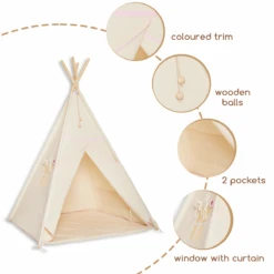 Teepee Tent + Floor Mat - Natural Pink 8 Teepee Tent + Floor Mat - Natural Pink -Fun with Mum Soldes teepee natural pink details2 1200 1