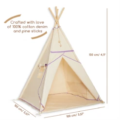 Teepee Tent + Floor Mat Natural Lilac 11 Teepee Tent + Floor Mat Natural Lilac -Fun with Mum Soldes teepee naturallilac dimensions