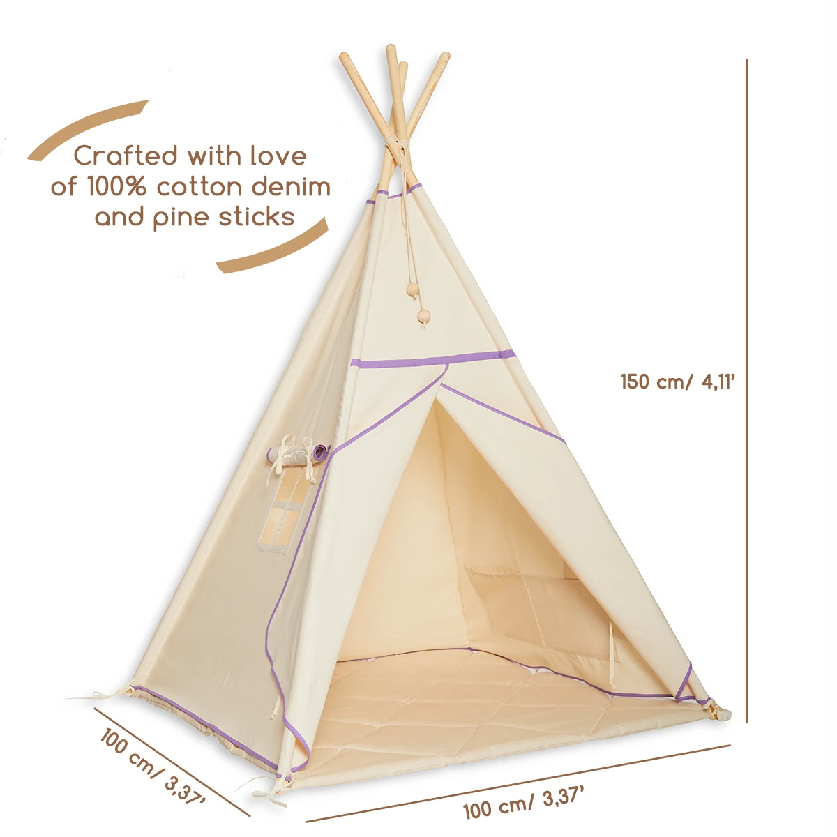 Teepee Tent + Floor Mat Natural Lilac 6 Teepee Tent + Floor Mat Natural Lilac – Image 6