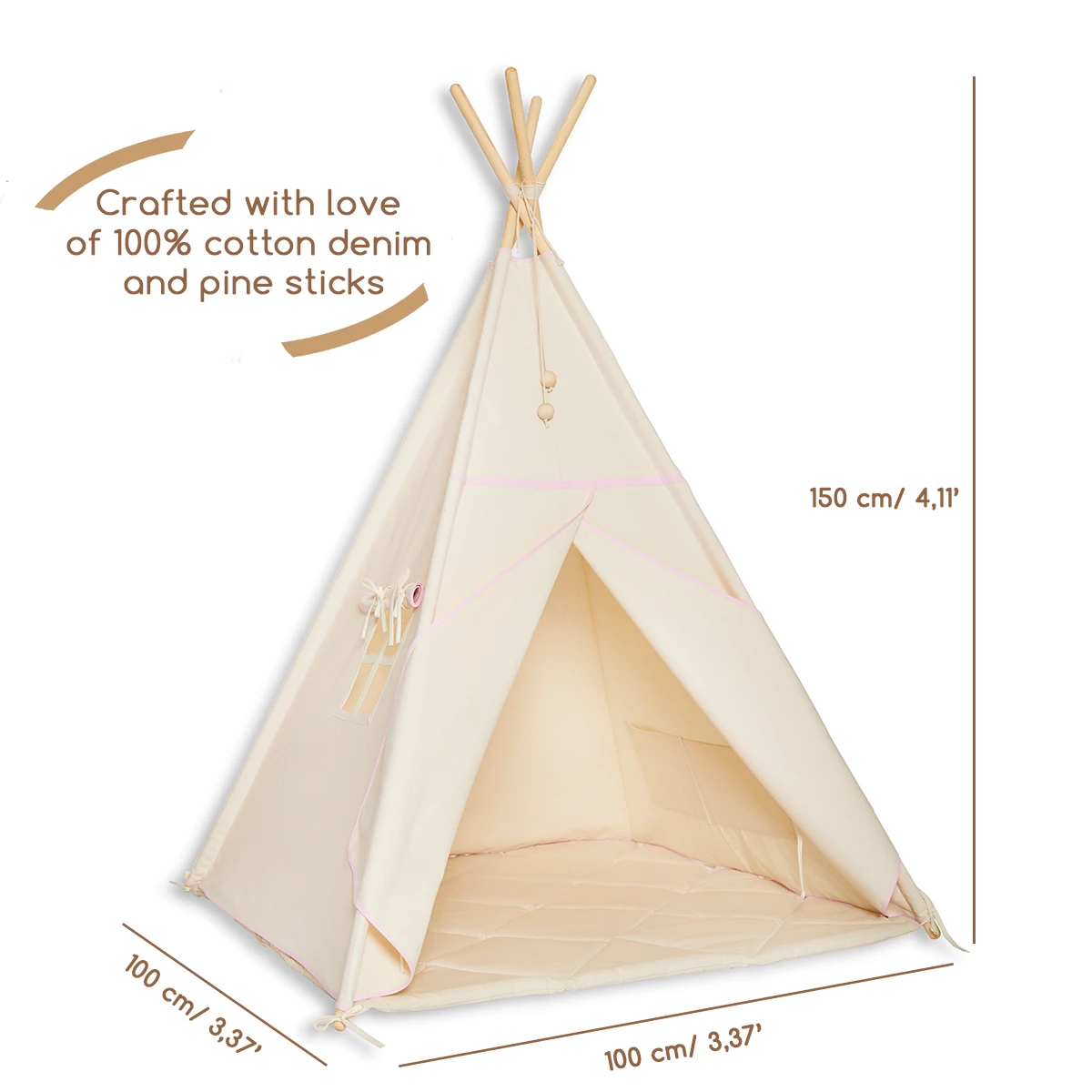 Teepee Tent + Floor Mat - Natural Pink 5 Teepee Tent + Floor Mat - Natural Pink – Image 5