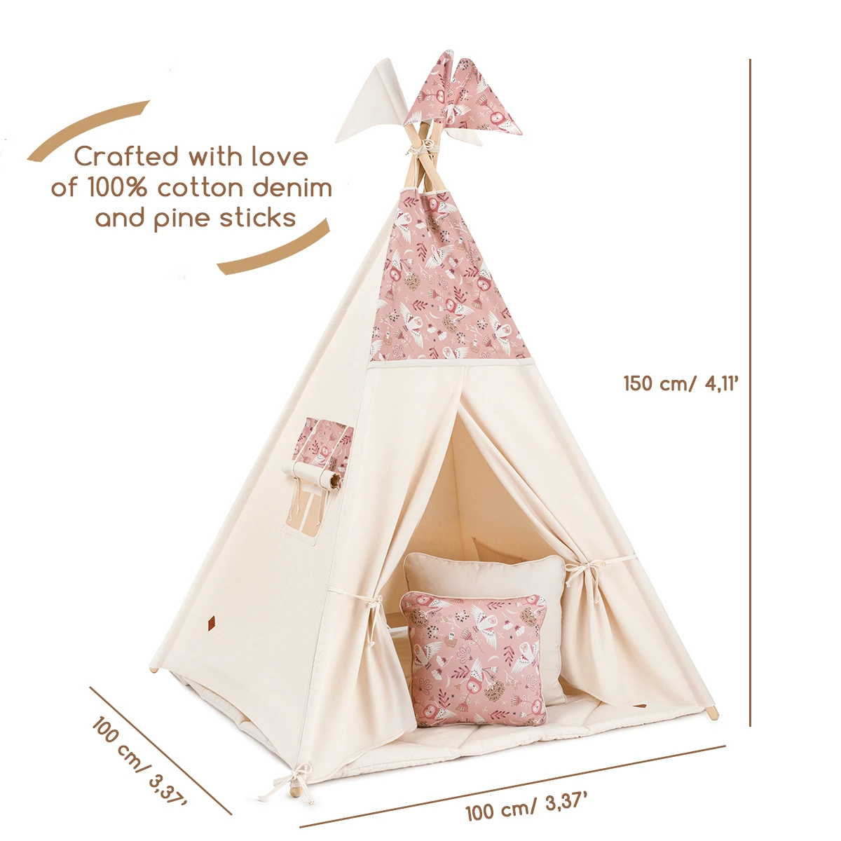 Teepee Tent + Floor Mat + Pillows - Owl 4 Teepee Tent + Floor Mat + Pillows - Owl – Image 4
