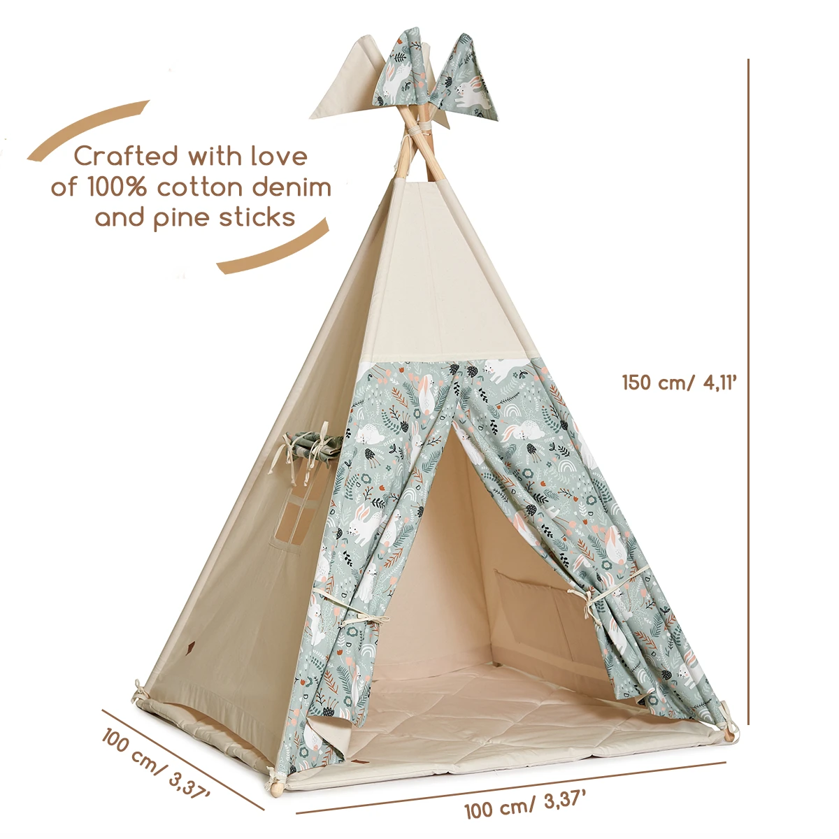 Teepee Tent + Floor Mat + Pillows - Rabbit 3 Teepee Tent + Floor Mat + Pillows - Rabbit – Image 3