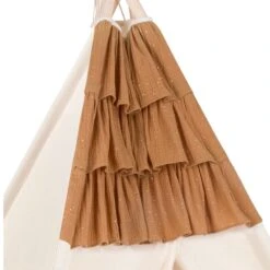 Teepee Tent - Frilly Muslin Carmel -Fun with Mum Soldes teepee ruffle muslin carmel
