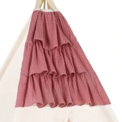 Teepee Tent - Frilly Muslin Raspberry -Fun with Mum Soldes teepee ruffle muslin raspberry