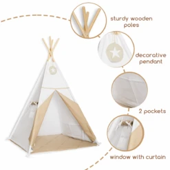 Teepee Tent + Floor Mat + Pillows - Scandinavian White -Fun with Mum Soldes teepee scandinavianwhite details 1200