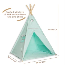 Teepee Tent + Floor Mat + Pillows Silver Mint -Fun with Mum Soldes teepee silver mint dimensions
