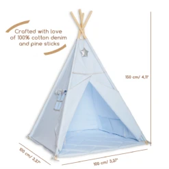Teepee Tent - Silver Blue 10 Teepee Tent - Silver Blue -Fun with Mum Soldes teepee silverblue dimensions 1