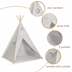 Teepee Tent + Floor Mat Silver Grey -Fun with Mum Soldes teepee silvergrey details 1200 1