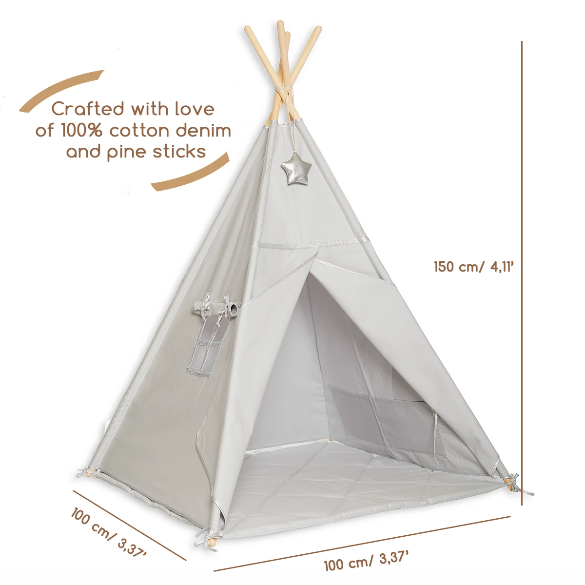 Teepee Tent + Floor Mat + Pillows Silver Grey 7 Teepee Tent + Floor Mat + Pillows Silver Grey – Image 7