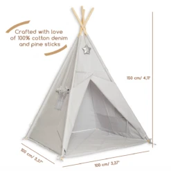 Teepee Tent + Floor Mat Silver Grey -Fun with Mum Soldes teepee silvergrey dimensions 1