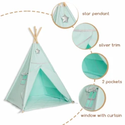 Teepee Tent + Floor Mat Silver Mint -Fun with Mum Soldes teepee silvermint details 1200 1