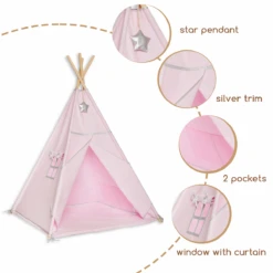 Teepee Tent + Floor Mat + Pillows Silver Pink -Fun with Mum Soldes teepee silverpink details 1200 2