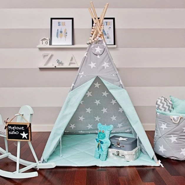 Teepee Tent + Floor Mat + Pillows - Mint Heaven 1 Teepee Tent + Floor Mat + Pillows - Mint Heaven