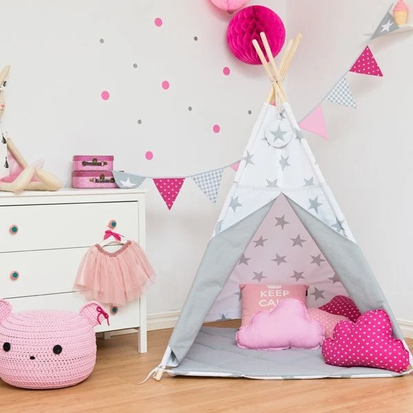 Teepee Tent + Floor Mat - Bright Grey 3 Teepee Tent + Floor Mat - Bright Grey – Image 3