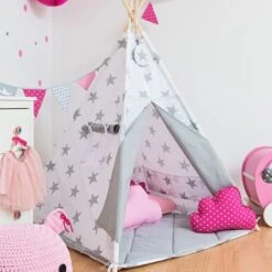 Teepee Tent - Bright Grey -Fun with Mum Soldes tipi tent bright grey 5 2