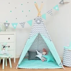 Teepee Tent + Floor Mat + Pillows - Fresh Mint
