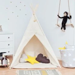 Teepee Tent + Floor Mat - Natural Beige -Fun with Mum Soldes tipi tent natural beige 2 1