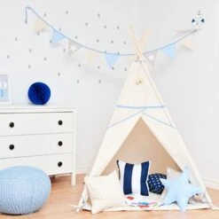 Teepee Tent - Natural Blue -Fun with Mum Soldes tipi tent natural blue 5 1
