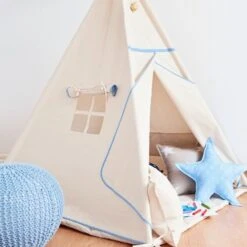 Teepee Tent - Natural Blue -Fun with Mum Soldes tipi tent natural blue 6