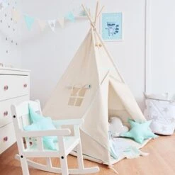 Teepee Tent + Floor Mat + Pillows - Natural Mint -Fun with Mum Soldes tipi tent natural mint 5 3